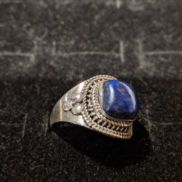Natural blue lapis cushion .925 silver ring 9 - Picture 8 of 11